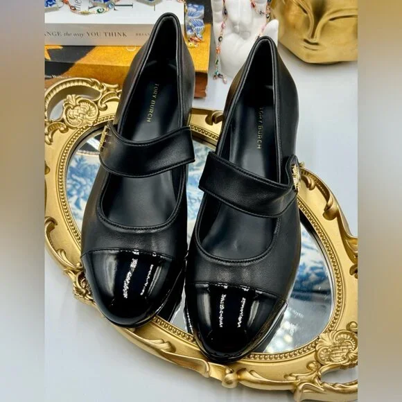 🆕 TORY BURCH 🧿 NWOB Cap-Toe Mary Jane Heeled Ballet Flat, Black, Sz US 7 - Picture 6 of 15